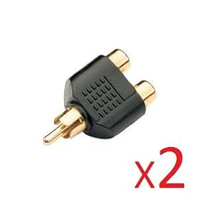 2 X GOLD 1 to 2 RCA PHONO AV AUDIO VIDEO Y SPLITTER ADAPTER (quantity 2)