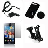 Starter Pack para Samsung Galaxy S2/SII - cargador de coche, protectores de pantalla x3, soporte para coche y funda de silicona negro + ENVIO GRATIS