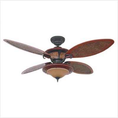 Faux Plantation Leather Ceiling Fan in Antique Black with Cherry Blades