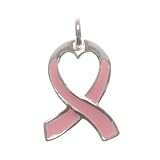 Sterling Silver Pink Epoxy Heart Center Breast Cancer Awareness Ribbon Pendant