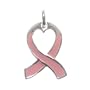 Sterling Silver Pink Epoxy Heart Center Breast Cancer Awareness Ribbon Pendant