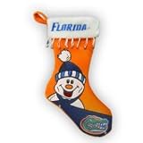 FLORIDA GATORS Team Logo Soft Velvet SNOWMAN CHRISTMAS STOCKING with Bells (16 tall)