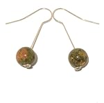 Unakite Earrings 05 Dangle 10mm Round Green Pink Gemstone Crystal Healing Silver Plated Artist Stone 1.5