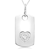 10k White or Yellow Gold Heart Dog Tag Diamond Pendant (1/20 cttw, I-J Color, I3 Clarity)