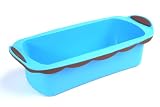 SiliconeZone New Wave Loaf Cake Pan, Bright Blue / Chocolate