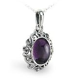 Amethyst Sterling Silver Decorative Swirl Pendant Necklace, 18 Inch Chain