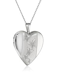 Sterling Silver Butterflies Journey Heart Locket Pendant Necklace, 18"