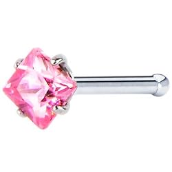 18 Gauge Pink Diamond Cubic Zirconia Nose Bone