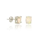 Sterling Silver .925 Created Fiery White Opal Stone Oval Prong Small 6x4 Stud Earrings