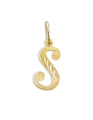 Cursive S Initial 14k Yellow Gold Letter Pendant Solid