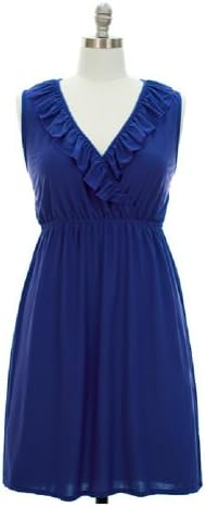 Plus Size Retro Mod Lounge Easy Wear Blue Ruffle V Neck Dress (1X)
