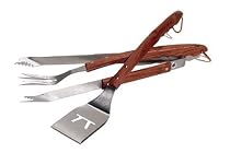 Outset QB00 Rosewood and Stainless Steel 3-Piece Barbeque Set with Spatula, Fork, Tongs
