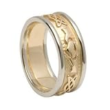 Ladies Claddagh Celtic Knot Band - 10k Yellow Gold Center Band with White Gold Trim - Made in Ireland