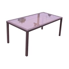 Ambientehome 68646 Tisch Somalia inkl. Glasplatte ca. 180 x 90 x 75 cm, Polyrattan, dunkelbraun
