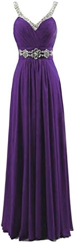 Vantexi Women's Beaded Straps Chiffon Long Bridesmaid Prom Dress Purple 20