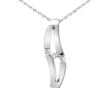 9ct White Gold Trilogy Cubic Zirconia Double Wave Pendant and Chain of 46cm