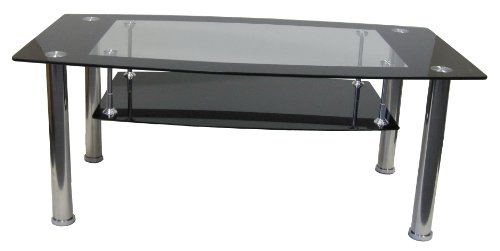 Glass Coffee Table-Apollo Coffee Table clear glass table top with a black border/ black shelf