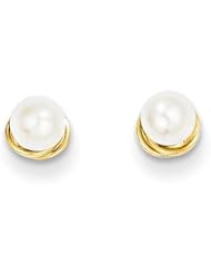 MadiK® 14k Yellow Gold 3mm Freshwater Cultured Pearl Love Knot Post Earrings