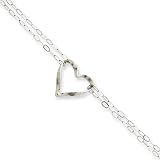 14k White Gold Double Strand Heart Anklet