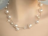 Collier Perlenkette Swarovski Kristallen - Schimmernde Glasperlen und funkelnde Swarovski Kristalle auf Stahlseide gefaedelt 606