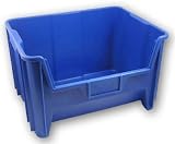 Stackable Bin Container set of 3 - for stacking and storage (Blue) (13H x 15.5L x 20W)