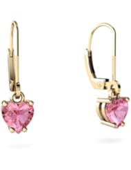 Created Pink Sapphire 14kt Yellow Gold Lever Back Earrings