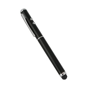 rooCASE 3n1 Capacitive (Black) Stylus Pen / Laser Presentation Pointer / LED Light for Apple iPad / iPad 2