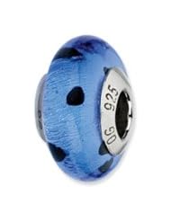 Sterling Silver Blue/Black Dots Italian Murano Glass Charm