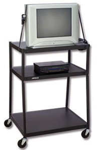 Quartet Pyramid 3-Shelf Wide Body AV Cart with Electrical Strip, 44 Inches High, 500 Pound Capacity, All Metal with Wheels, Black (WBUL44Q)