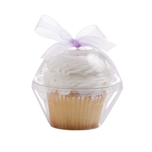 Dress My Cupcake Favor Dome Containers with Organza Ribbon DIY Kit, Lavender, Set of 25