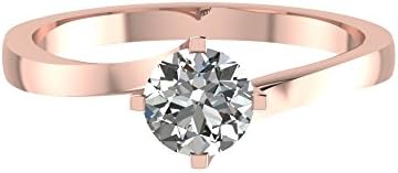 1/2 Carat Round Cut Diamond Rings For Women Engagement 14K Gold GIA Certified (E Color, SI1 Clarity)