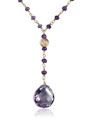 Amethyst Gold Over Silver Bead Linked Chain with Amethyst Briolet Drop Necklace, 18"