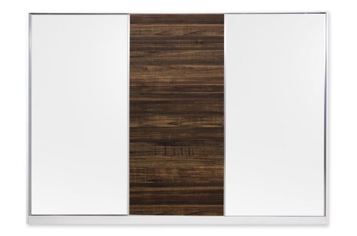 Miraseo MYHKSSET83 Tabea Kleiderschrank, hochwertiger Schlafzimmerschrank aus Holz, Korpus MDF in Farbe Weiß Hochglanz/Walnuss, schönes Design, viel Platz und hoher Komfort für Ihr neues Schlafzimmer mit den Maßen 210x300x64 cm