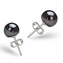 PearlsOnly Black 7-8mm AA Freshwater Pearl Earring Set