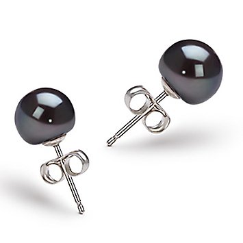 PearlsOnly Black 7-8mm AA Freshwater Sterling Silver Pearl Earring Set