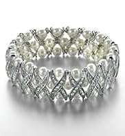 Faux Pearl Vintage Style Criss-Cross Diamanté Bracelet