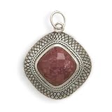 Sterling Silver Oxidized Rough-Cut Ruby Pendant