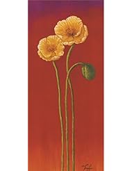 Home: Oil Painting Yellow Flowers In Red Background, 16 x 36 inch / 41 x 91 cm , on High Definition HD canvas prints is for Gifts And Home Theater, Kitchen And Nursery Decoration, pics - LuxorPre