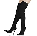 Foxy -Black Faux Suede/Lami 5 Inch High Heels Thigh Boots