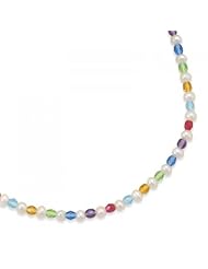 MMA Silver - 13 inch +2 inch Extension Multicolor Glass and Cultured Freshwater Pearl Necklace