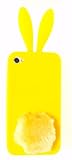 Yellow Bunny Rabbit with Tail Apple iPhone 4 / 4th Gen / 4G / 4S / Sprint / At&T / Verizon Soft Silicone Gel Skin Cell Phone Case + Microfiber Bag