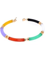 14K Yellow Gold 7" Multicolored Jade Bracelet