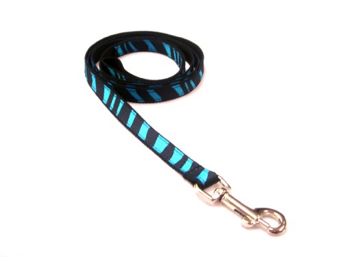 XSmall Turquoise/Black Zebra Dog Leash - Nylon Webbing: 1/2