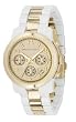 MICHAEL KORS - Two-Tone Jet Set Watch, White/Gold - MK5146 - White and shiny gold acrylic bracelet strap. Goldtone case and time stops. Three sub-dials. Date function. Imported.