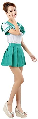 Haipat Girl's British Navy Wind Cosplay Short Sleeve Skirt Sailor Suit Uniform (Medium (Asian Size), Green)
