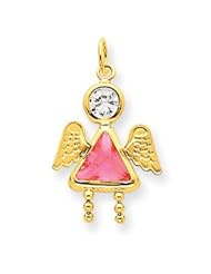 14k Yellow Gold Girl Female Angel October CZ Birthstone Charm