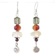 Lotus Blossom Flower Dangle Earrings in Sterling Silver with Citrine, Garnet Gemstone, and Czech Glass Beads, #8165