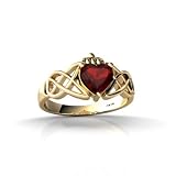 14K Yellow Gold Genuine Heart Garnet Celtic Claddagh Ring