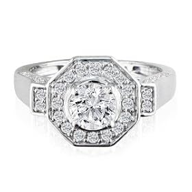 Engagement Rings: 7/8ct Art Deco Round Diamond Engagement Ring in 14k White Gold Engagement Rings: 7/8ct Art Deco Round Diamond Engagement Ring in 14k White Gold