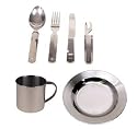 Camping Edelstahl Geschirrset Besteck + Teller + Tasse